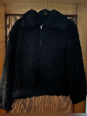 Women's Black Sherpa Zip-Front Jacket